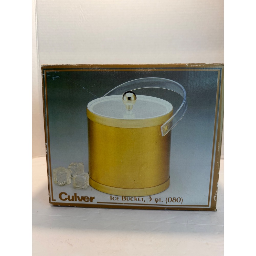 Culver Ice Bucket 3 Qt 080 Brushed Gold Acrylic Handle Vintage Barware NOS